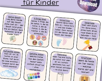 Mindfulness cards for children, exercises to regulate the nervous system (PDF download), emotion regulation therapy materials (PDF for printing).
