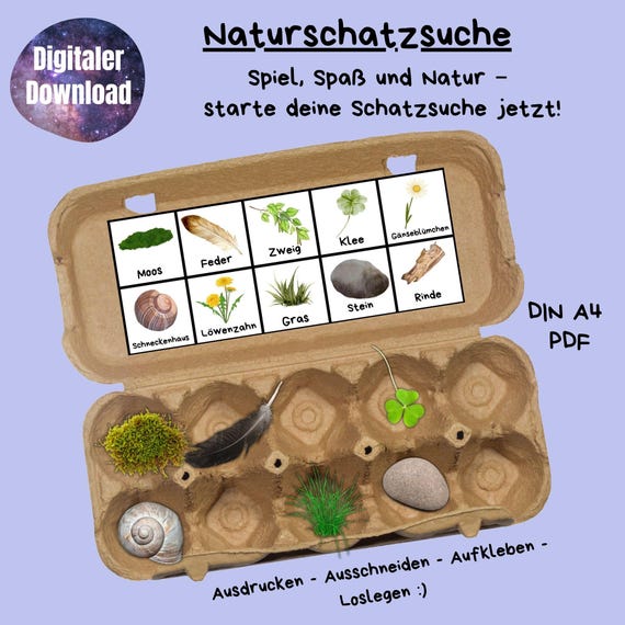 Natur Schatzsuche Kinder Waldschatzsuche Outdoor Suchspiel Montessori Schnitzeljagd Kindergeburtstag Lernspiel Wald PDF Download Ausdrucken