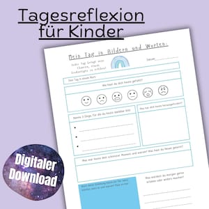 Diario infantil, diario de reflexión, diario de sentimientos infantiles, diario infantil en alemán, autorreflexión infantil, diario de gratitud (PDF)