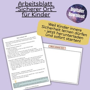 Könnte beinhalten: Ein druckbares Arbeitsblatt auf Deutsch mit dem Titel "Arbeitsblatt Sicherer Ort für Kinder" (Arbeitsblatt "Sicherer Ort" für Kinder). Das Arbeitsblatt enthält Text und eine leere Fläche zum Zeichnen.