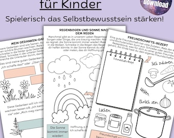 Boost self-confidence workbook for children (German), mindfulness coloring book (PDF printable), A4 coloring pages about feelings, SEL digital download