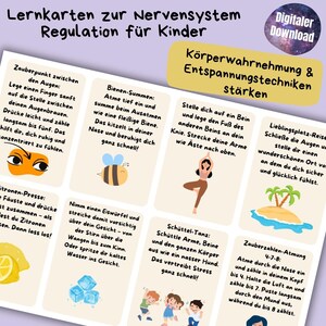Lernkarten Kinder Nervensystem Regulation Achtsamkeit Emotionsregulation Vagusnerv Übungen Coping Skills Therapie Coaching PDF Ausdrucken