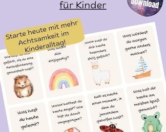 Reflexionskarten für Kinder PDF zum Ausdrucken, Kinder Gesprächskarten digitaler Download A4. Achtsamkeit Kinder Gefühlskarten Druckvorlage