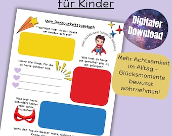 Gratitude diary for children PDF to print, self-reflection diary A4, journal German digital download, print template mindfulness