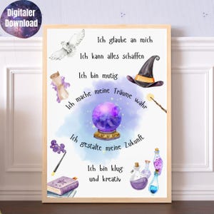 Póster de afirmaciones para niños, autoconfianza, amor propio, coraje, creador, frases mágicas, póster de brujas para niños, decoración de pared mágica para habitación infantil.