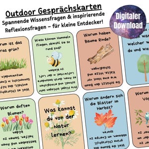 Gesprächskarten Kinder Natur Reflexion Spielkarten Outdoor Achtsamkeit Selbstvertrauen Lernspiel Montessori Wald PDF Lernkarten Ausdrucken