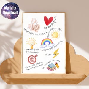 Afirmaciones positivas para niños, atención plena, autoconfianza, motivación, amor propio, regalo, inscripción escolar, póster infantil.