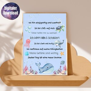 Afirmaciones Niños Póster Autoconfianza Amor propio Animales marinos Póster Niños Habitación Infantil Peces Ballenas Niños Afirmaciones Animales Imagen