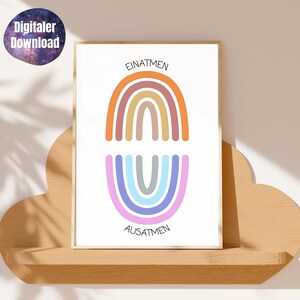 Póster infantil de ejercicios de respiración para imprimir/Inhalar y exhalar para la atención plena y la autorregulación/Arte relajante para niños/Meditación infantil