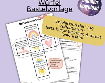 Cubo de reflexión para niños: descarga digital, plantilla imprimible en PDF, juego de aprendizaje digital para fomentar la atención plena y la autorreflexión.