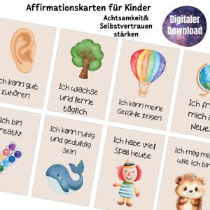 Affirmation cards for children, encouraging cards, self-love, mindfulness, positive beliefs, strengthening self-confidence, PDF learning material, printing