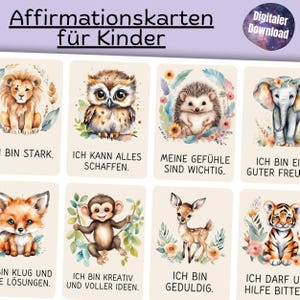 Affirmationskarten für Kinder PDF zum Ausdrucken, Mutmachkarten A4 deutsch,positive Affirmationen,Achtsamkeit Selbstliebe digitaler Download