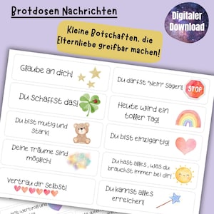 Brotdosen Nachrichten Achtsamkeit Kinder Affirmationen Mutmacher Schulkind Glaubenssätze Einschulung Geschenk Motivation PDF Download