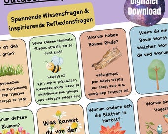 Outdoor game for children PDF to print, conversation cards children's game A4 German digital download, puzzles and reflection cards printable