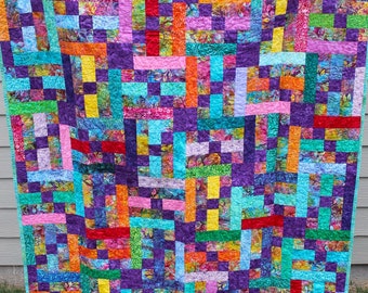 Colorful Batik Quilt, 56x76, Handmade Quilt for Sale, Quilt Throw, Beach House Decor, Wedding Gift, Graduation Gift, Mermaid Rainbow Quilt