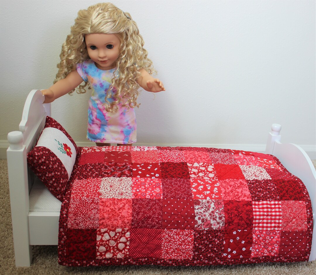 Handmade Doll Quilt and Pillow Bedding Red Doll Quilt Doll Etsy
