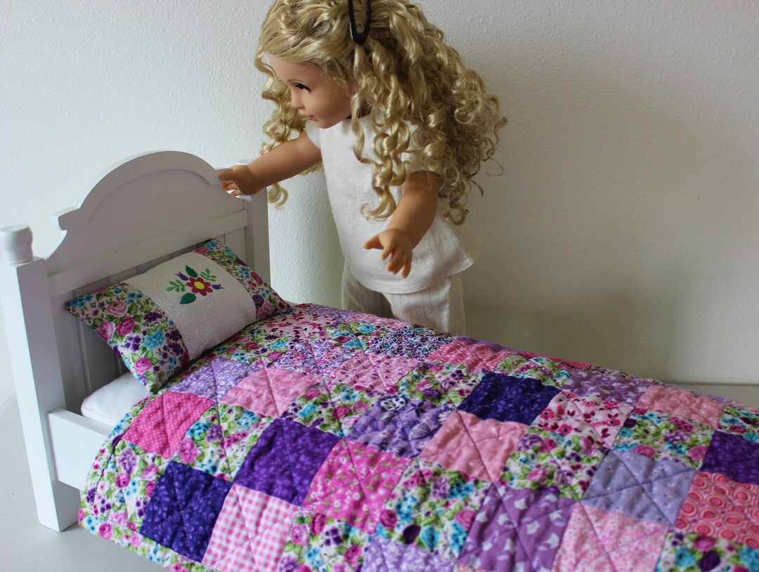 Handmade Doll Quilt and Pillow Pink Purple Doll Quilt for Etsy