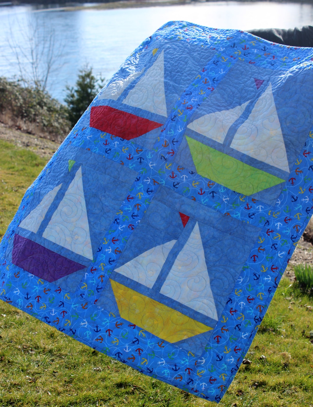 Handmade Sailboat Baby Quilt Nursery Throw Nautical Baby Etsy
