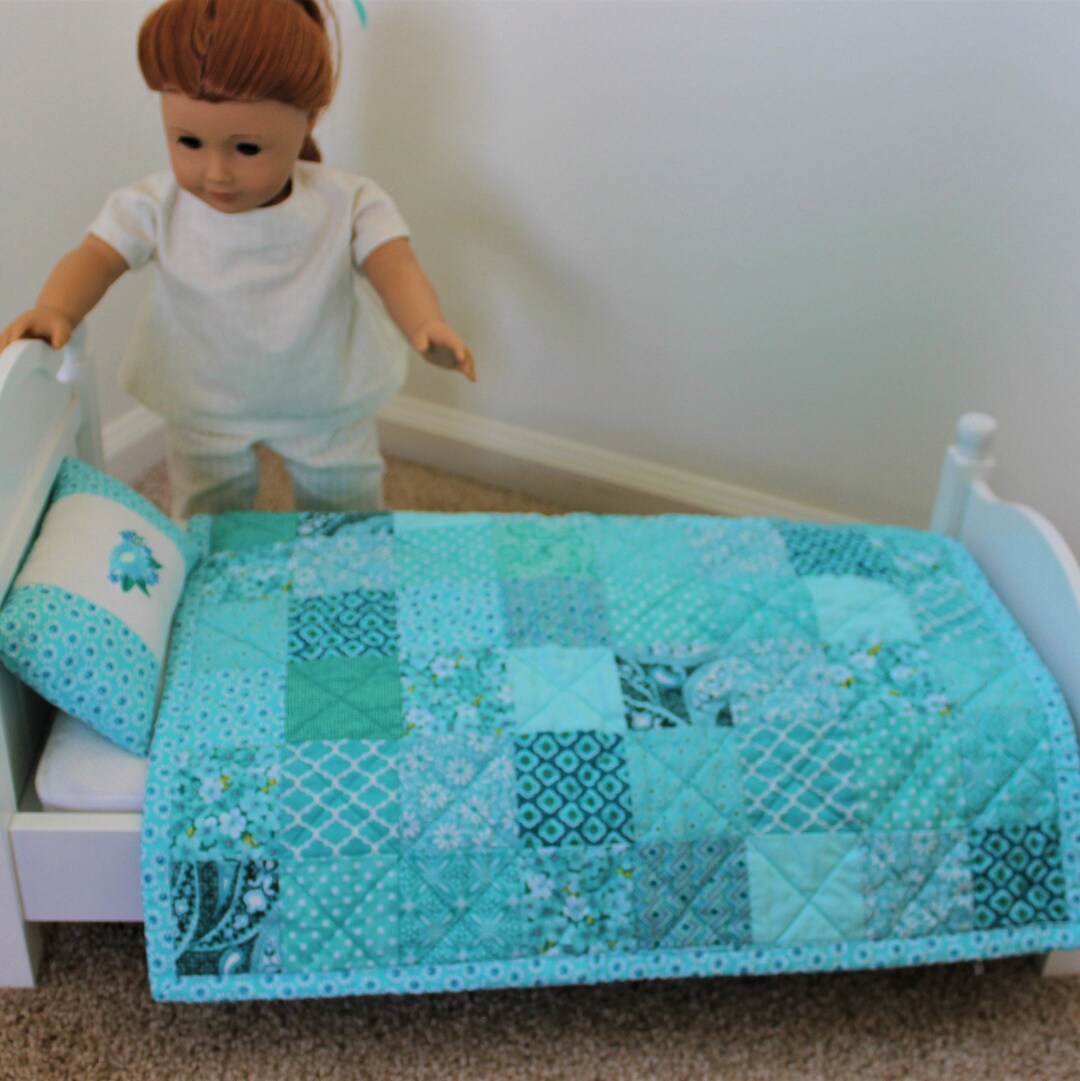 Aqua Handmade Doll Quilt and Pillow Doll Quilt for Sale Etsy