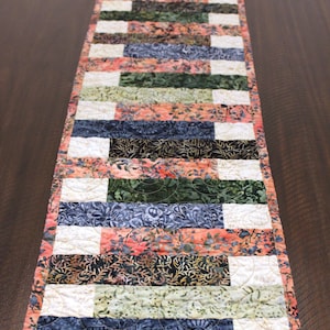 Handmade Batik Table Runner, 13x43, Decorative Table Runner, Quilted Table Decor, Long Table Mat, Reversible, Summer Table Runner Quilt