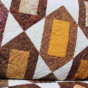 Handmade Batik Quilt: 67x74, Modern Warm Tone Throw