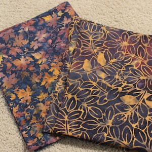 BATIK Fabric Bundle: 2 Pieces, Fall Leaves, Autumn Cotton Quilting Fabrics