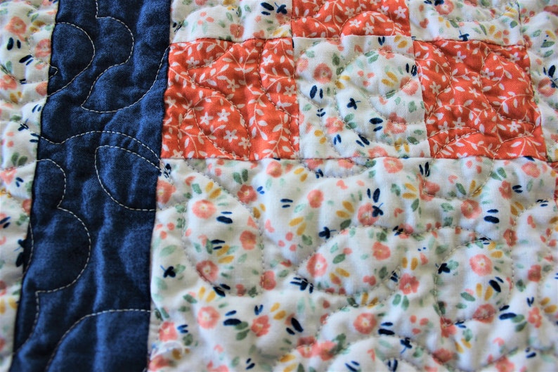 Handmade Baby Quilt 43x43, Baby Shower Gift for Infant, Sweet Floral Baby Quilt, Small Lap Quilt, Stroller Car Seat Quilt, Gift for Baby image 5