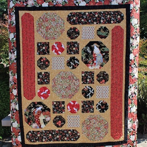 Handmade Quilt, 60x72, Japanese Style Large Quilted Throw, Asian Home Decor, Geisha Quilt