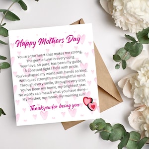 Muttertagskarte mit Gedicht von Tochter, Muttertagskarte für Mama, süßes druckbares Muttertagsgeschenk für Mama, fürsorgliches Mamageschenk