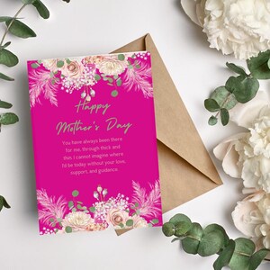 Carte florale élégante pour la fête des mères | Cadeau imprimable pour la fête des mères | Carte de voeux DIY | Mot d'amour pour la fête des mères | Carte maman personnalisée