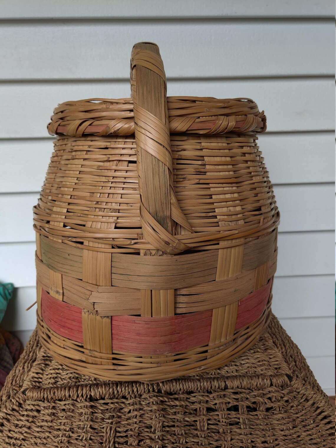Antique Handmade Tortilla Basket With Lid Mexican Boho Market Etsy
