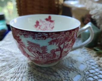 Vintage Mill Stream Johnson BROS Teacup Tea Cup Replacement Dish Red Pink and White Marked Made in England