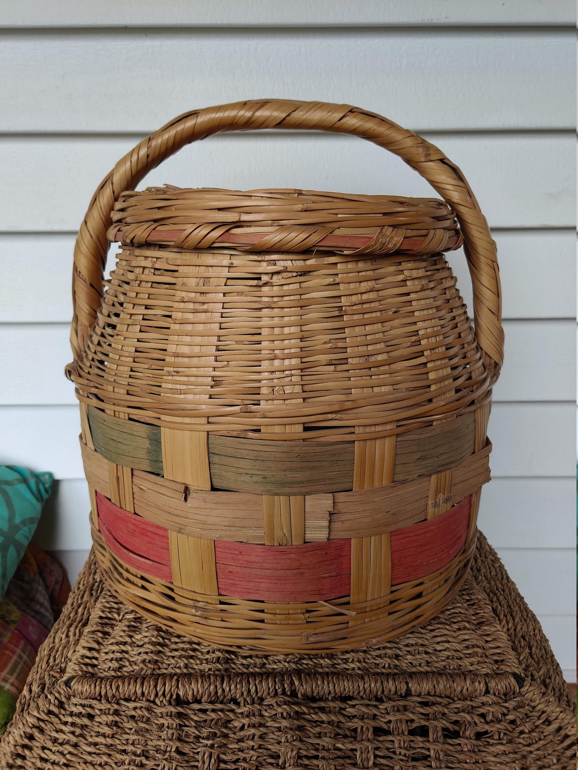 Antique Handmade Tortilla Basket with Lid Mexican Boho Market Etsy