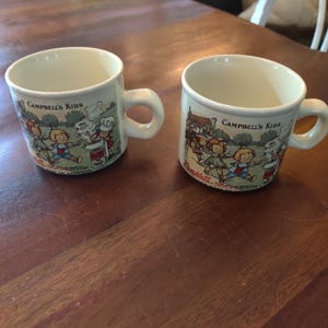Set of 2 Vintage Campbells Soup Co Replica 1910 Souvenir Postcard Since 1869 coffee mug soup bowl Campbells Kids 1997 West Wood