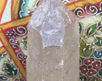 Frosted Rosy Pink Lemurian Seed Lepidocrocite Warrior Mica Harlequin Point Quartz Crystal Strawberry