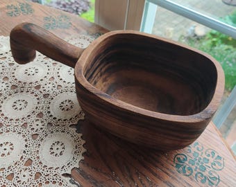 Vintage Handmade Solid Wood Shepards Cup Kuksa Bowl Extra Extra Large Striped Food Grade Wooden