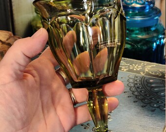 Vintage Westmoreland colonial Light Olive Green Wine Glass Goblet Cup Large Thumb Etched #1776 Juice Water