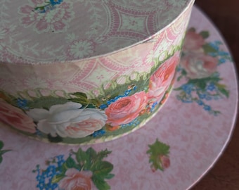 Vintage Hat Shaped Gift Box Storage Stackable Michel and Company John Grossman Collection The Gifted Line Pink Roses Floral