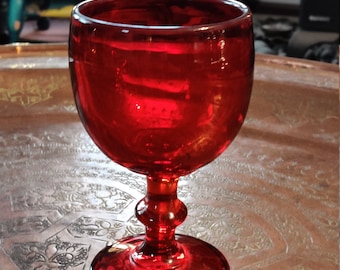 Rare Vintage Red Glass HEAVY Colored Wine Cup Goblet Scarlet Ruby Large Water Cup