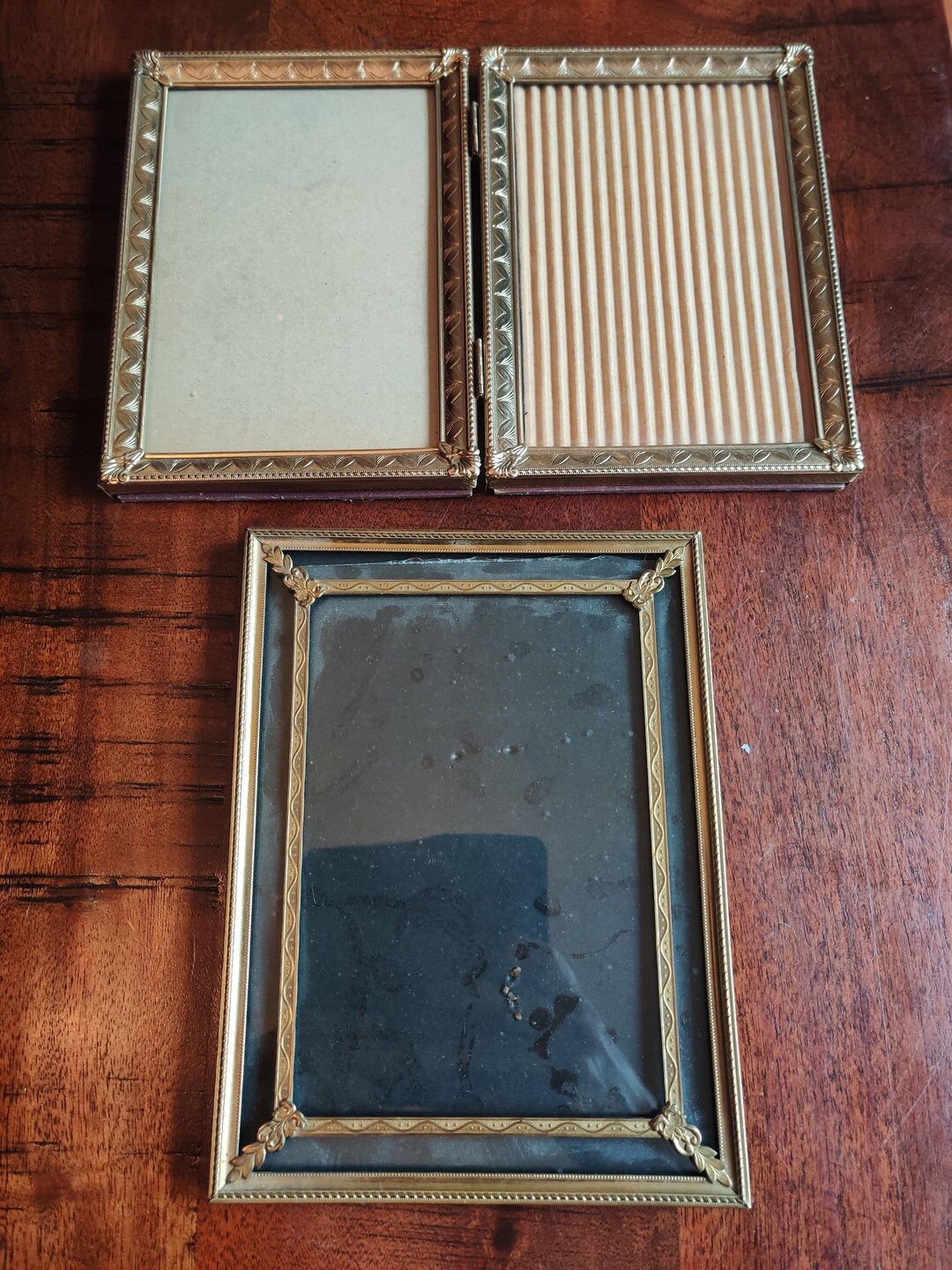 Set of 2 Vintage Art Deco Gold Metal Picture Frame Framed Filigree ...