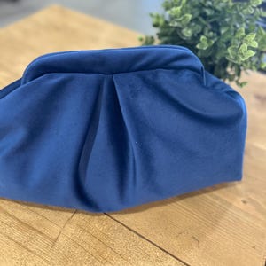 Blush Royal Blue Velvet Clutch Bag: Handmade Dumpling Purse