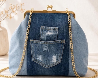 Upcycled Denim Bag, Jean Crossbody Purse, Recycled Jeans Handbag, Sustainable Gift for Her