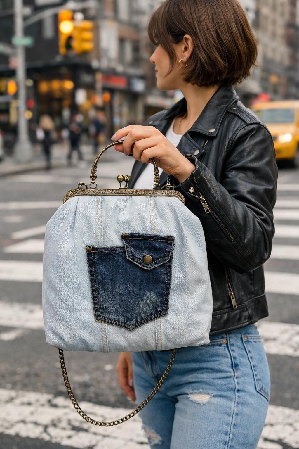 Upcycled Denim Crossbody Bag: Vintage Jean Purse With Antique
