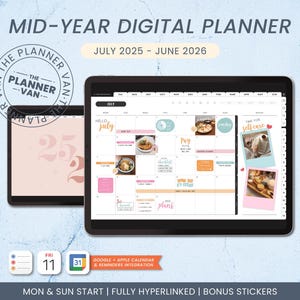 2025-2026 Mid-Year Digital Planner | Hyperlinked PDF | for iPad Android | Dated Monthly Weekly Daily Journal | Goodnotes Noteful Compatible