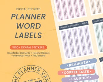 Etiquetas de palabras del planificador digital / Goodnotes, Noteful, PNGs (descarga digital)