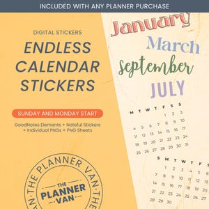 Digital Calendar Stickers | Goodnotes, Noteful, PNGs | Digital Download