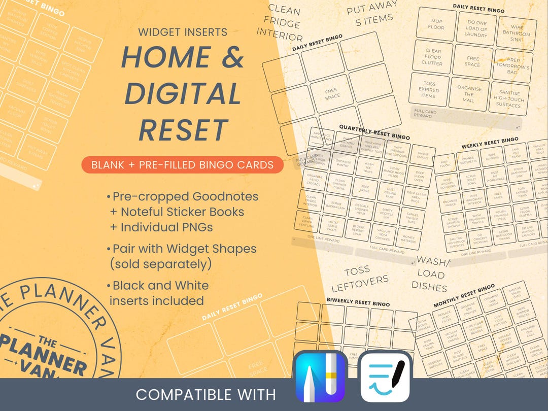 Minimalist Chore Bingo Widget Inserts | Home & Digital Reset Tracker - Etsy