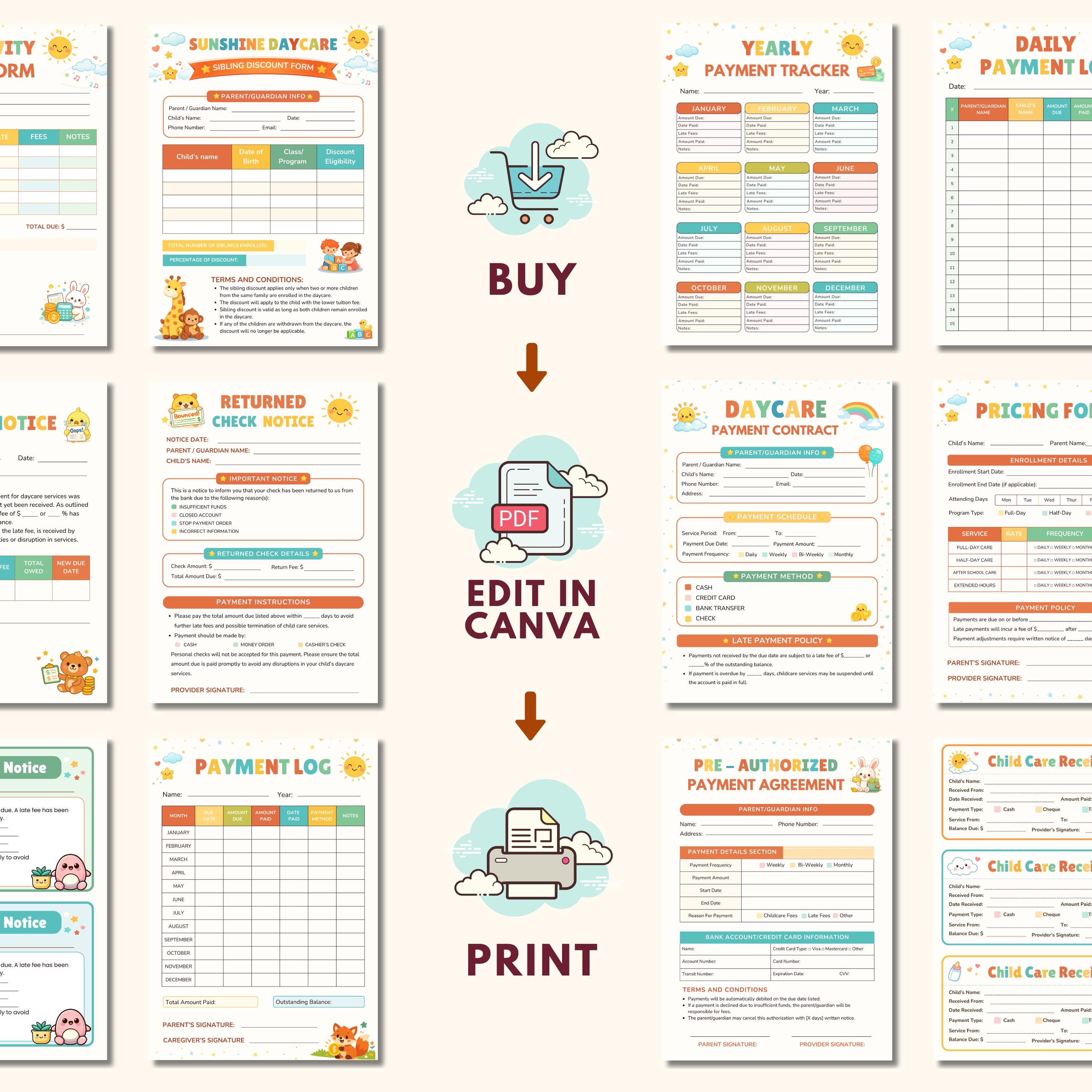Daycare Payment Log Template Editable Canva Childcare Payment Tracker ...