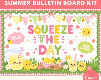 Kit de tablón de anuncios de verano "Aprovecha el día" Tema Limón Imprimible Mayo Junio Decoración para el aula Exhibidor de tablón de anuncios para profesores Descarga digital