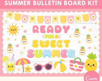 Kit imprimible para tablón de anuncios de verano (mayo-junio). Decoración para el aula. Listo para exhibir en el tablón de anuncios de verano. Recurso para profesores (PDF).